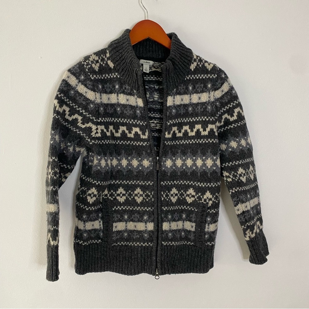 L.L. Bean Lambswool Zip up Sweater Fair Isle Size Small Petite Cardigan